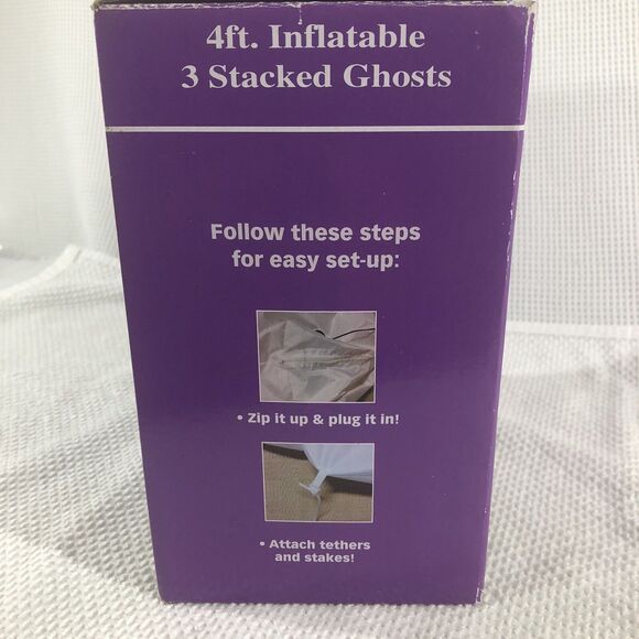 New Halloween 4' Airblown Inflatable 3 Stacked White Ghosts - Picture 2 of 3